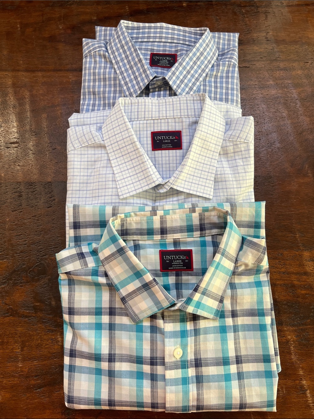 LOT OF 3 UNTUCKit 100% Cotton L-Sleeves Button-Up Shirts Multi Plaid Blue Men L